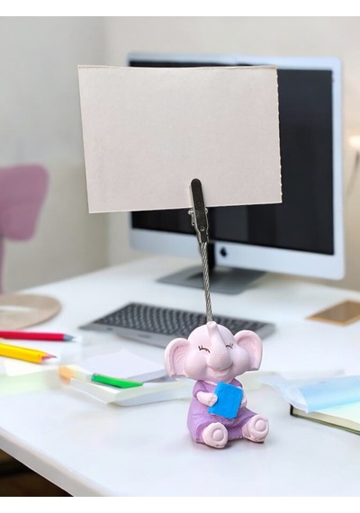 Minik Tatlı Kawaii Kitaplı Yavru Fil Fotoğraf Not Tutacağı Ofis Masası Hediye Tutucu Tutacak Pembe