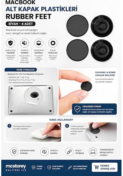 Apple MacBook Uyumlu  Air Pro Uyumlu A1278 A1286 A1297 A1370 A1465 A1369 A1466 Alt Kapak Plastiği Rubber Feet Seti Kaymaz Taban Yenileme Parçası Darbe Önleyici Tam Uyum 2010-2017