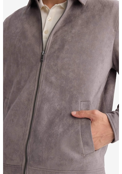 Defacto Regular Fıt Polo Yaka Astarlı Fermuarlı Süet Mont F7871ax26spgr305 Gri-gr305