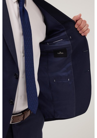 Tudors Erkek Slim Fit Mono Yaka Koyu Lacivert Takım Elbise-41300 Koyu Lacivert