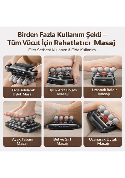 16 Başlıklı Elektrikli Masaj Aleti 9 Kademeli Lcd Ekranlı Derin Doku Masaj Cihazı Type-c Şarjlı, Güçlü
