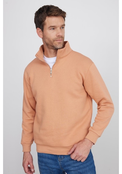 Tudors Unisex Relax Fit Rahat Kesim Pamuklu İçi Polarlı Yarım Fermuarlı Yavruağzı Dik Yaka Sweatshirt-35160 Çok Renkli