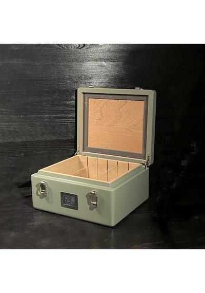 Mezmob İspanyol Sedir Humidor Puro Kutusu Baskı Kilitli Fitilli Haki Yeşil Lake Boya Dijital