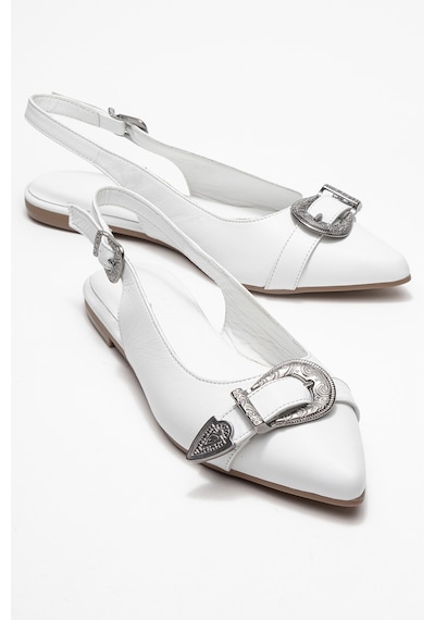 Luvishoes Luvi Shoes Dorothy Beyaz Hakiki Deri Tokalı Sivri Burunlu Kadın Sandalet Beyaz
