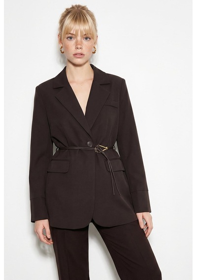 Shade Kadın Astarlı Garni Kol Detaylı Kemerli Blazer Ceket 8146 60286139 - Acı Kahve Kahverengi