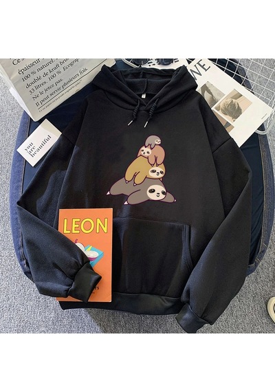 Startmore Siyah Tembellik Rakun Grafik Hoodies Karikatür Kawaiisevimli Siyah