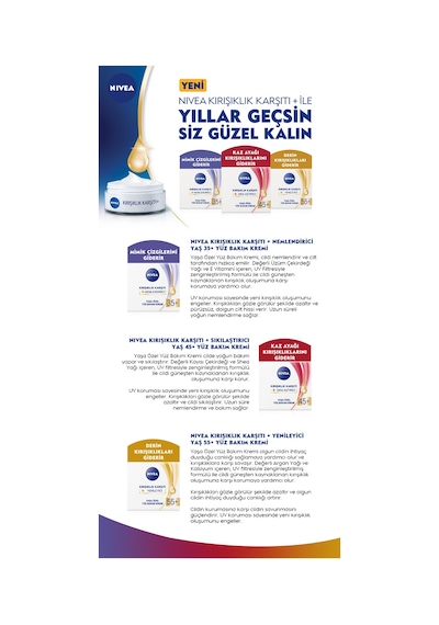 Nıvea Kırışıklık Karşıtı + Yenileyici Yaş 55+ Yüz Bakım Kremi 50 Ml X 4 Adet
