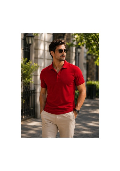 Luxic Core Erkek Polo Yaka Kırmızı Tişört Likralı Pike Kumaş Terletmez Slim Fit Günlük Şık Tasarım