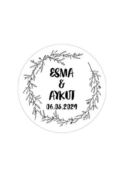 Çelenk Çiçek Motifli Etiket Modeli Ürünlerinize Özel 3 Cm - 100 Adet Opak Sticker Siyah - Beyaz