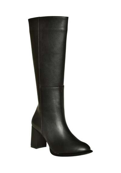 Fox Shoes V590179609 Siyah Kalın Topuklu Klasik Kadın Çizme Siyah-Suni Deri