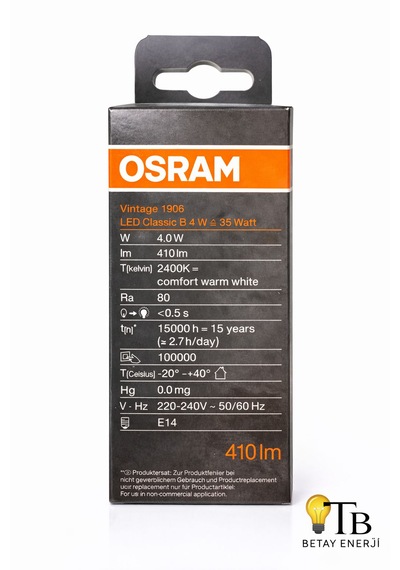Osram Vintage 1906 Led Classic B 4w 35w E14 2400k Warm White 410 Lm Rustik Ampul 1