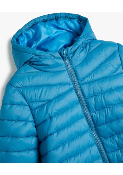 Koton Şişme Mont Kapşonlu Cepli Etiket Detaylı Mavi 4skb20005tw 4SKB20005TW620 Mavi