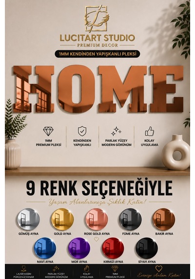Studio Home Dekoratif Duvar Yazısı 1 Mm Kendinden Yapışkanlı Aynalı Pleksi 9 Renk Seçeneği Bakır