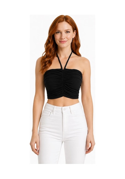 Neden Tekstil Kadın Siyah Straplez Crop Fit T-shirt