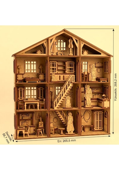 Köşk Ev Ahşap Maket Seti Dıy 3d Puzzle Çok Odalı Bebek Evi Koleksiyoner Modeli 220 Parça