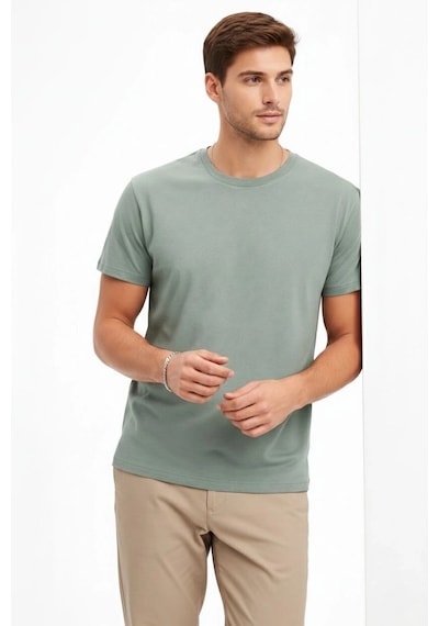 Erkek Bisiklet Yaka Tişört Regular Kalıp Basic Pamuklu Günlük Kullanım T-shirt - Mint Yeşili Mint Yeşili