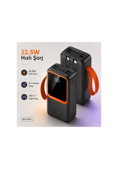 30000 Mah 22.5w Hızlı Şarj Powerbank Dijital Göstergeli Dahili Kablolu Çoklu Çıkışlı Taşınabilir Şarj Cihazı-re-ck011 Diğer