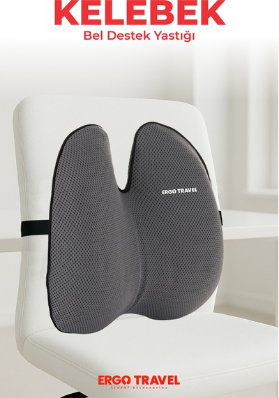 Viscofoam Ultralüks Ortopedik Bel Yastığı Ergonomik Bel Destek Minderi Ofis & Araç Uyumlu - Gri