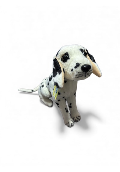 Oturan Peluş Köpek 30 Cm Beyaz - Siyah