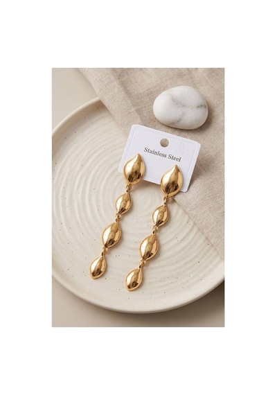 316l Çelik Gold Renk Yaprak Motifli Uzun Tasarım Küpe Tj-bkp12050 Evimdeyokyok