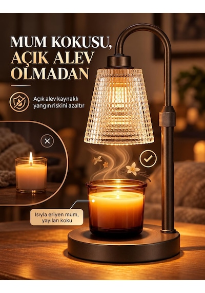Valkyrie Ayarlanabilir Mum Isıtma Lambası Zaman Ayarlı 4 Kademeli Işık Cam Başlıklı 2 Ampullü Siyah