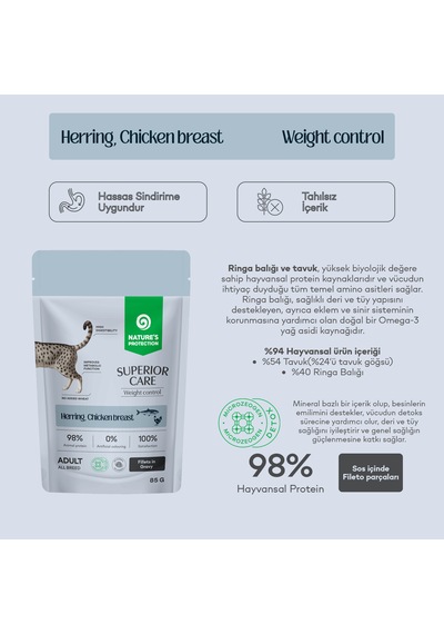 Nature S Protection Superior Care Ringa Balıklı & Tavuk Göğüslü Kilo Kontrolü İçin Sos İçinde Yaş Kedi Maması 85g