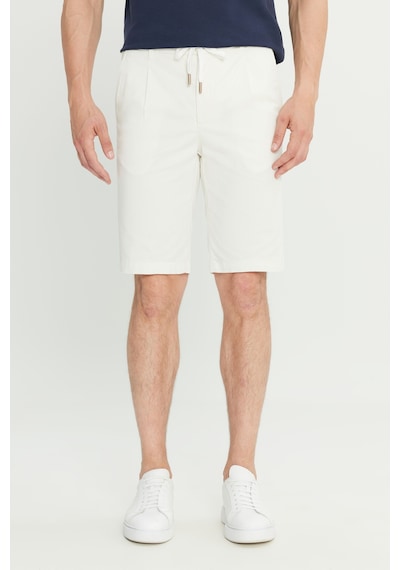 Erkek Beyaz Pamuklu Slim Fit Dar Kesim Beli Bağlamalı Yan Cepli Esnek Şort Beyaz