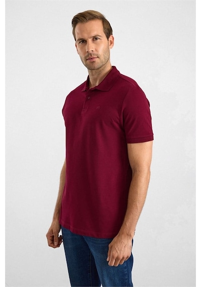 Süvari Koyu Bordo Slim Düz Nakışlı Pike Düğmeli Polo Yaka Tişört Ts1014000474-k09
