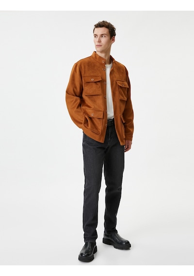 Koton Süet Görünümlü Ceket Slim Fit Cep Detaylı Düğmeli Kahverengi 4Wam20199Hw 4Wam20199Hw517 Kahverengi