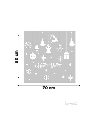 Mutlu Yıllar Yazısı Kar Taneleri Ve Kutular Balonlar Vitrin,cam Stickerları 60x70 Cm-0 Renkli