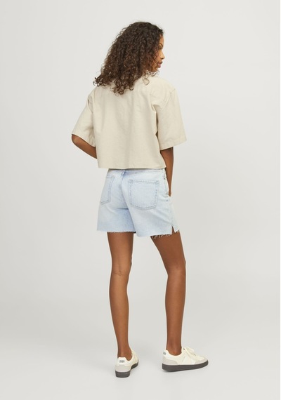 Jack & Jones Kadın Crop Keten Gömlek - Lulu 12231335 Cement Bej