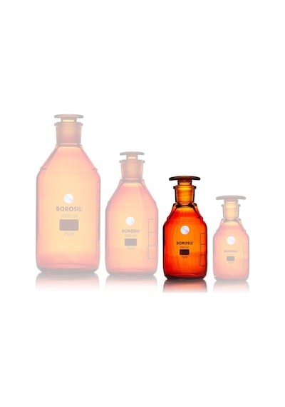 Borosil Amber Cam Tıpalı Şişe 250ml 100% Borosilikat Şilifli Miyar Şişesi