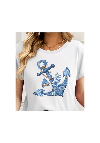 Panda Baskı Tekstil Çapa Deniz Baskılı Özel Tasarım Oversize Tshirt Beyaz