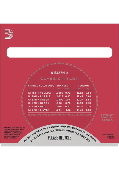 D'addario Ej27h Classics Serisi Klasik Gitar Tel Seti 4/4 Ölçek - Hard Tension - Gümüş Sarım