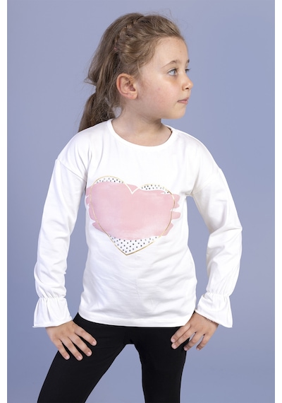 Toontoy Kids Toontoy Kız Çocuk Kol Ucu Lastikli Taş İşlemeli Baskılı Tişört Ekru