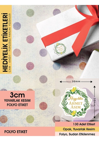 Limon Çiçekli Çelenk Modeli Ürünlerinize Özel 3 CM - 130 Adet Folyo Etiket Renkli
