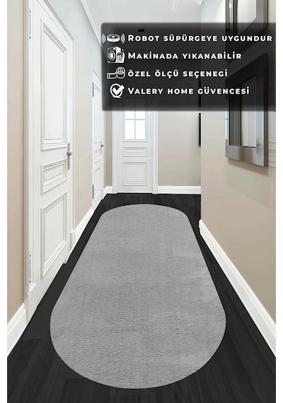 Vl Oval Comfort Overloklu Peluş Yolluk Açık Gri Oval Gri Saçaksız
