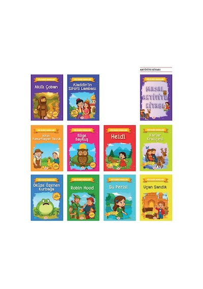 Dokuz 1. Sınıf Düş Ülkesi Masalları Seti 10 Kitap + Masal Aktivite Kitabı Resimli Dünya Klasikleri Hikaye Seti
