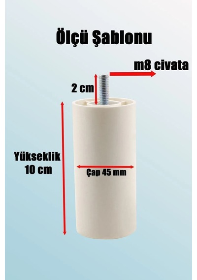 Bro Mobilya Kanepe Koltuk Baza Yükseltme Yükseltici M8 Civatalı Destek Ayağı Ayakları Beyaz 10cm. B Diğer