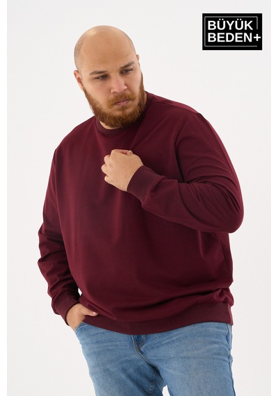 Superlife Erkek Büyük Beden Bisiklet Yaka İnce Sweatshirt Regular Fit %64 Pamuklu Spr26bsw956 Bordo