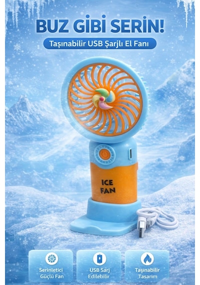 Fit Mavi Mini Taşınabilir Sessiz El Fanı 3 Hız Ayarlı Mini El Pervanesi Soğutucu-vantilatör