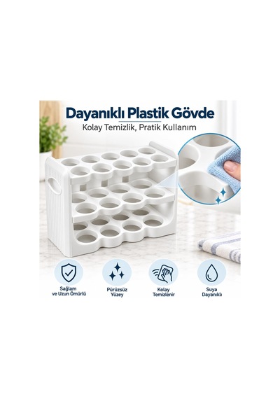 Tr 3 Katlı 30'lu Yumurta Organizeri, Plastik, Beyaz, 26x9,5x17 Cm Diğer
