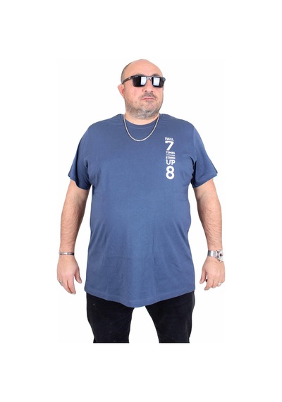 Moc Grande Mocgrande Erkek Büyük Beden Sıfır Yaka Tişört Stand Up 25158 Indıgo İndigo
