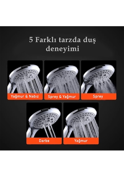 Aquashadow Su Tasarruflu 5 Fonksiyonlu Sağlam Yapılı Krom Banyo Duş Başlığı Kaliteli Duş Telefonu Siyah