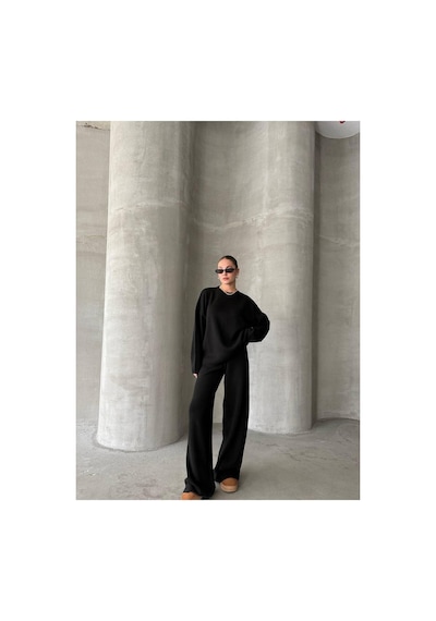 De Pose Oversize Kesim Sade Kadın Triko Takım Siyah