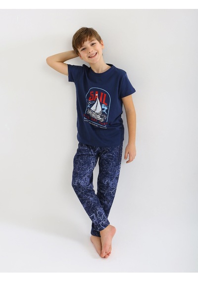 Vitmo Erkek Çocuk Kısa Kollu %100 Pamuklu Pijama Takımı Sail Lacivert