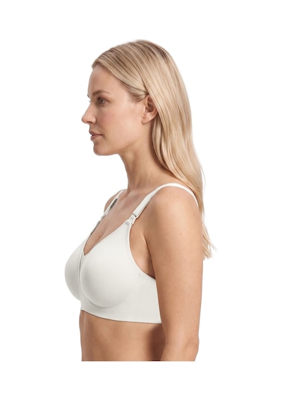 Cottonill Seamless Bra - Nuvia Krem Lazer Kesim Klipsli Önden Açılabilir Rib Dokulu Dikişsiz Emzirme Sütyeni
