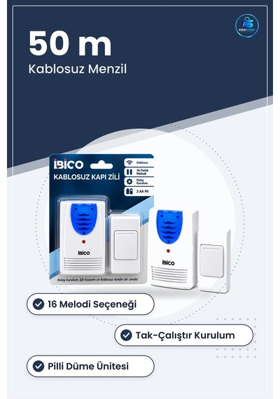 Kapı Zili Kablosuz Pilli Melodi 50 M Menzil Ev Ofis Dükân Girişi