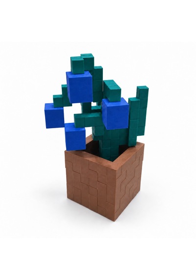 Piksel İnci Çiçeği Biblo - 3d Baskı, Minecraft Esintili Mavi