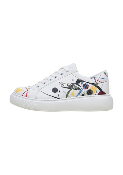 Kadın Vegan Deri Beyaz Sneakers - Crash Of Neuron Tasarım Çok Renkli